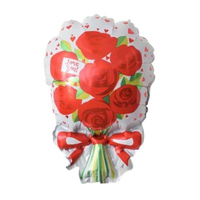 China Custom Made Rose Bouquet Shaped Balloon Aluminum Foil Happy Valentines Day Balloons for sale