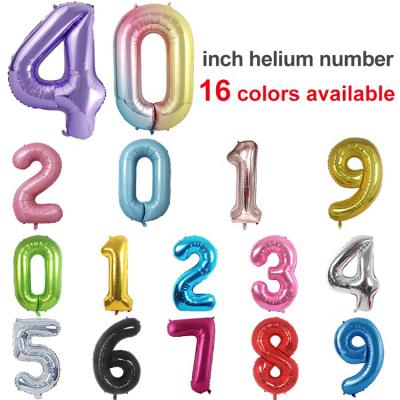 China Foil 0-9 birthday party promotional available 16 colors than number balloon 34 inch with individual card for sale