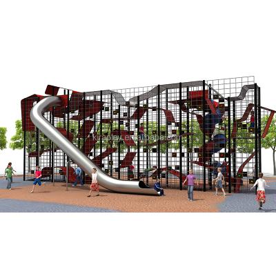 China Outdoor Play Structure Rope Based 3+ Climbing Net With Steel Slide For Kids for sale