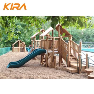 China 3+ kids outdoor wooden playground slides equipment for sale for sale