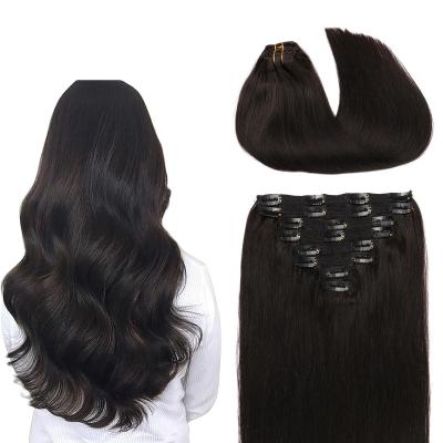 China Silky Straight Wave Rubygaga Clip In Real Hair 8pcs 16 Inch Hair Extensions 130g Double Lace Remy Hair Dark Brown #2 Weft Color for sale