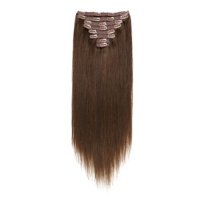 China Rubygaga 8 Pcs 22 Inch Silky Straight Wave Remy Hair Extensions 160g 100% Thick Clip On Machine Double Weft #4 Chocolate Brown, Double Weft Strengthen for sale