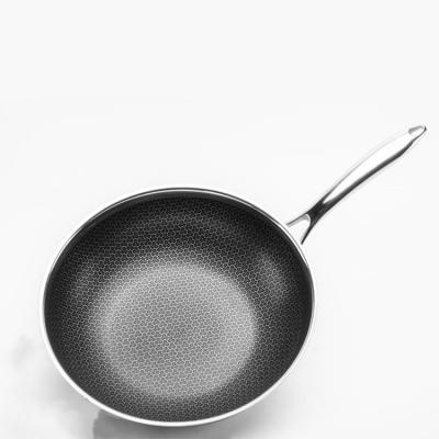 China Sustainable 2mm Thickness 3ply 26cm Chinese Wok Pan 304stainless Steel Non Stick Honeycomb Cookware for sale