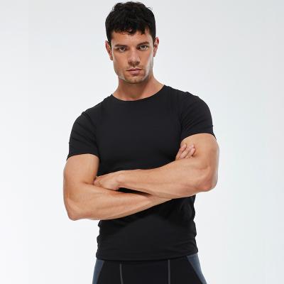 China Anti-Wrinkle Men's Athletic Logo Short Sleeve Compression Workout Gym Elastic Custom T-Shirt Top for sale