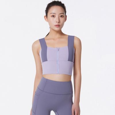 China 2022 New Front Zip Closure Color Contrast Bra Fitness Breathable Yoga Vest Sports Bra Ladies Yoga Vest for sale