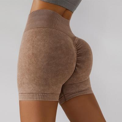 China Latest design women's brand breathable custom high waist compression acid wash butt sports yoga shorts crack! crack! for sale