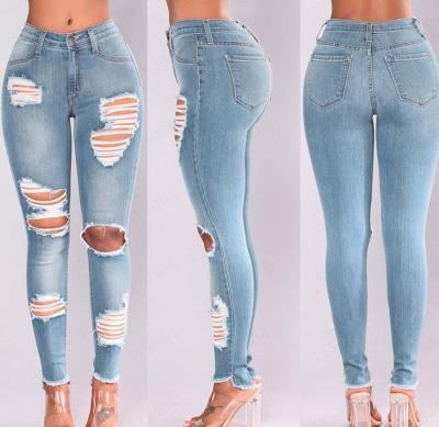 China 2022 Women Breathable Jeans High Waist Hip Lift Stretch Ripped Skinny Pencil Jeans Women Denim Pants for sale