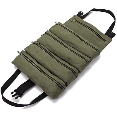 China Multi Aid Shop Tool Roll Bag Key Roll Pocket Canvas Tool Organizer Bucket Car First Kit Wrap Roll for sale