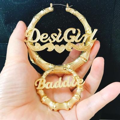 China Large CLASSIC Gold Plated Bamboo Custom Name Earrings With Logo for sale