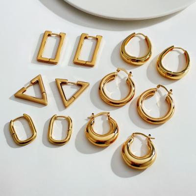 China Trendy Non Tarnish Free 18k Gold Plated Stainless Steel Geometric Chunky Hoop Earrings for sale