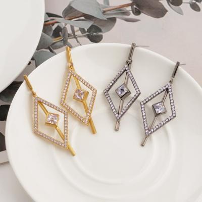 China Trendy Fashion Jewelry Diamond Rhinestone Large Crystal Lozenge Drop Earrings Women for sale