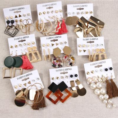 China Vintage Pearl Acrylic Earrings Mixed Designs Drop Earrings Long Leopard Tassel Stud Earrings Set For Women Fashion Jewelry for sale