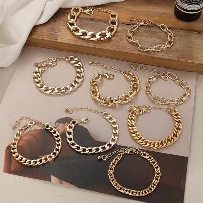 China Trendy Clip Chain Gold Plated Cuban Chunky Bracelet Bangle Jewelry Set for sale