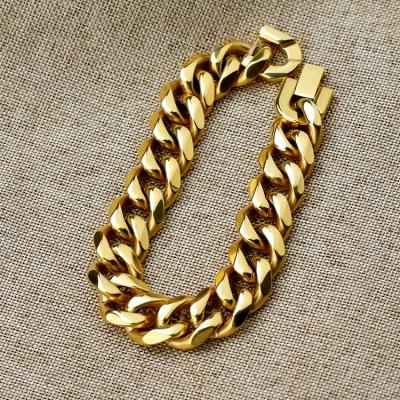 China FASHIONABLE Miami Stainless Steel Curb Chain Chunky Punk Jewelry 18K Gold Plated Cuban Chain Bracelets for sale