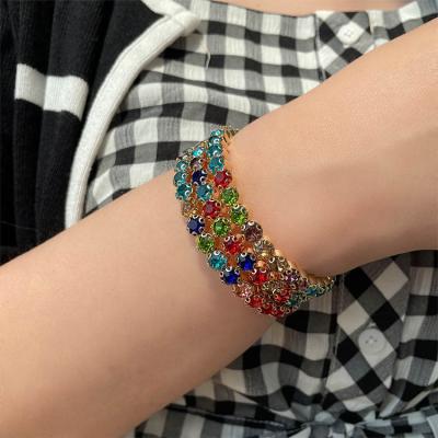 China TRENDY 3 Row Gold Diamond Bracelet With Wound Fashion Accessory Female Exaggerated Opening Bracelet for sale