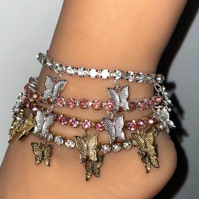 China Trendy Jewelry Butterfly Charm Diamond Fashion Butterfly Cuban Anklets for sale