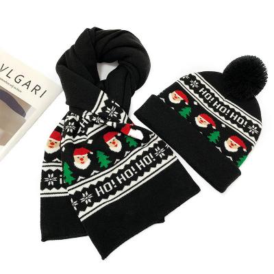 China Knitted Pom Pom Beanies Kid Santa Hat Long Logo Winter Christmas Scarf Two Piece Set Custom Made For Women for sale