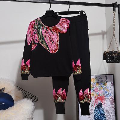 China Wholesale Anti-wrinkle design high quality latest pink sequin bling bling black sweater women set for sale