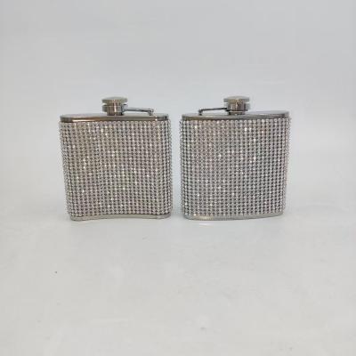 China 2021 Newest Arrival Minimalist Full Rhinestone Wine Pot Bling Bling Diamond Stainless Steel Hip Flask for sale