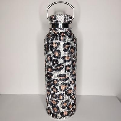 China Hot Sale PORTABLE Luxury Full Color Faux Stone Vacuum Flask Pink Bling Bling Printed Leopard Vacuum Flask Thermos Vacuum Flasks for sale