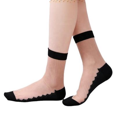 China Crystal Fashion Lace Sexy High Quality Antibacterial Women Transparent Ankle Socks for sale