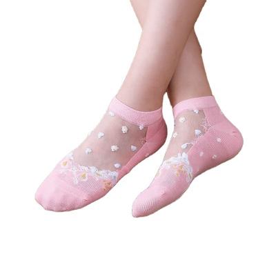 China 2020 summer lace cotton crew antibacterial crystal silk flowers bump lace crystal socks for sale