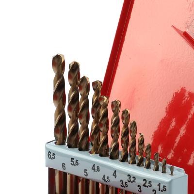 China Make Hole Good Quality 13 Piece M35 Cobalt Twist Drill Bit Set With Iron Box for sale