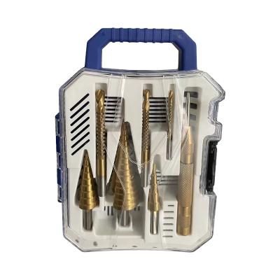 China 8pcs Wood Drilling Set Titanium Coated Best 4-12 4-20 4-32 6/8/10.0 HSS Step Drill Bit For Metal Wood Drilling Holes for sale