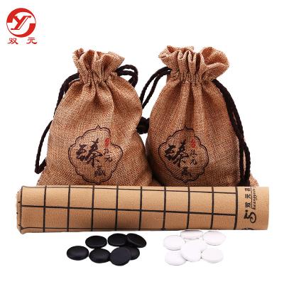 China Canvas Shuangyuan Weiqi ceramic pieces of artificial leather weiqi board bags 2nd-generation set chess set portable travel ready for sale