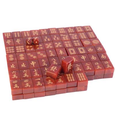 China Luxury Chinese Agate Mahjong With 144 Numbered Tiles 2 Dice Travel Game Set For Chinese Style Gambling Game for sale