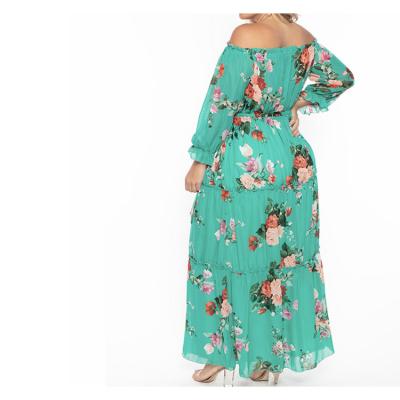 China Floral Modern Design Floating Anti-Static Sleeve Off Floral Lady's Plus Size Long Dress for sale