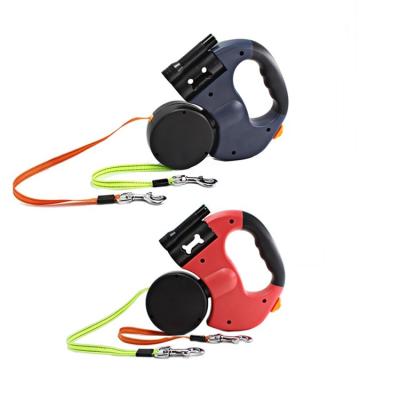 China Lights Double Lead Universal Nylon Dog Leash Double Head Automatic Retractable Dog Lead Rope Outdoor Walking Leash for sale