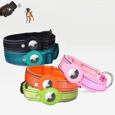 China Dog Collar Stocked With Apple Airtag Case Reflective Soft Nylon Pet Collar Collar Anti-lost Tracking Dog Supplies Suit For Dog for sale