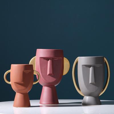 China Creative Minimalist Home Decor Ceramic Vase For Living Room Decor Flower Human Face Design Face Flower Pot Room Decor for sale