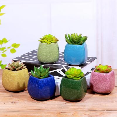 China Cartoon Ice-Crack Ceramic Flower Pots For Succulent Plant Pot Small Bonsai Plants Pot Garden Desktop Decorations for sale