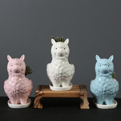 China Cute Cartoon Alpaca Flower Pot Succulent Desktop Set Balcony Potted Plant Gift Decoration Container Ceramic Creative for sale