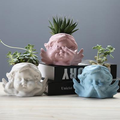 China Cartoon Angel Flower Pot Cactus Plant Flower Pot Home Office Ceramic Succulent Decoration for sale