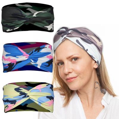 China Fashioable 2020 Latest Custom Design Silk Army Copy Decorate Twisted Knot Wrap Hair Band Headband For Women for sale