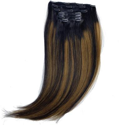 China 22 Inch 115g Silky Straight Brown Balayage Natural Wave Classic Clip In Hair Extensions Hair Extension for sale