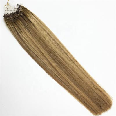 China Wholesale Brown Ombre Highlight Silky Straight Wave Micro Ring Hair Extensions 30 Inch Human Remy Micro Bead Link Hair Extensions for sale