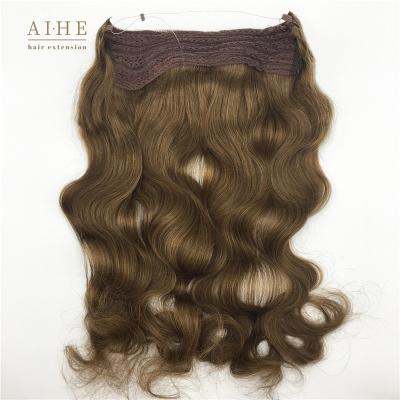 China High quality silky straight wave real wavy brown wavy layered halo human hair extensions for sale