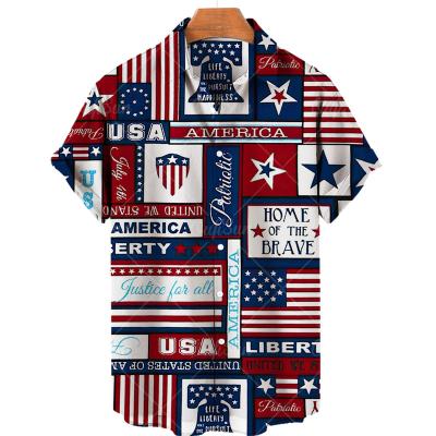 China Summer Vacation Hawaiian Short Sleeve American Flag Anti-wrinkle Mens Style Custom Logo 3d Shirt for sale