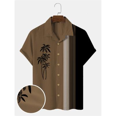 China Anti-wrinkle Fashion Wholesale Cuban Collar Straight Coconut Tree Printed Shirt For Men for sale