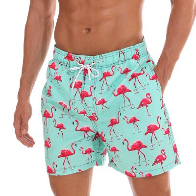 China Custom Sublimation Printed Design Mens Anti-wrinkle Fashion Peach Skin Flamingo Swim Trunks Beach Shorts Swimwear for sale