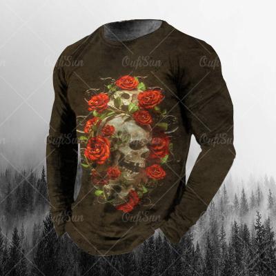 China Anti-Wrinkle Mens Cool 3D Skulls Printed Long Sleeve Shirt Autumn Winter Tattoo Biker Top for sale