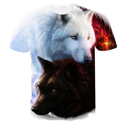 China Anti-wrinkle China summer Digital printing Customizable Man Wolf Print 3DT breathable animal shirt fashion high quality polyester for sale