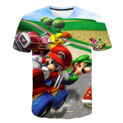 China 2021 Hot Sale Anime Polyester Cartoon Anti-wrinkle Mario Kids 3d Digital Printing Comfortable Quick Dry T-shirt for sale