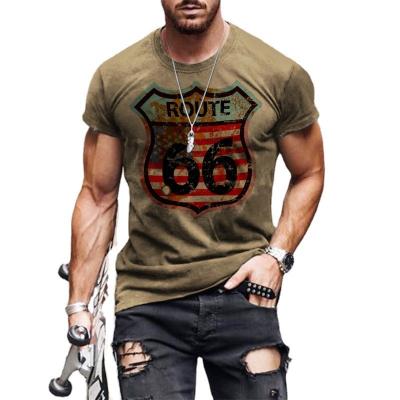 China Good Quality Polyester Hot Selling Men's T-shirts Anti-Wrinkle Printing Custom Made Printing Short Sleeve 3D Route 66 T-shirts Quick-Drying for sale