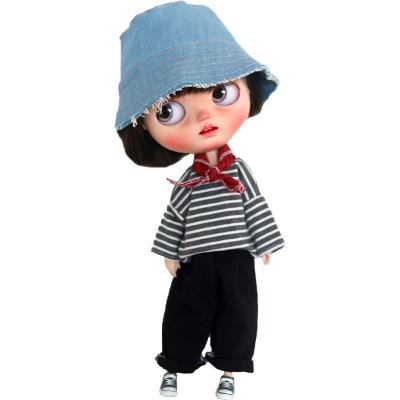 China Cute hot sale blythe striped hoodie and jeans set fashion blythe doll clothing accessories for sale