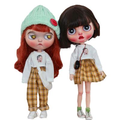 China Fashion 1/6 Cute Blythe Doll Dress Plaid Skirt Suit High Quality Doll Clothes Custom for sale